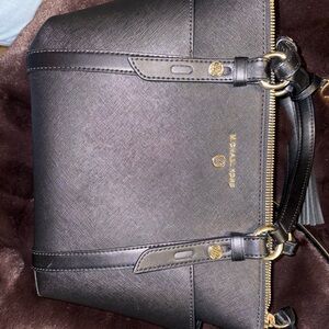 Michael Kors Black Leather Briefcase with Gold Accents